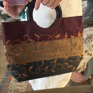 Raw silk  beaded filagree grapevine Embroidered Tote Bag